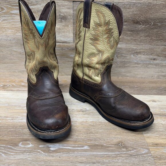 Justin Superintedent 11" Steel Toe Brown Leather Western Boots Men's Size 9.5 - Picture 6 of 7